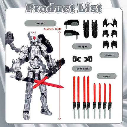 Assembly Completed T13 Action Figure，T13 mision 13 figuras originales 3D Printed Toys Nova 13Action Figures Desktop Decorations for Game Lovers Toy (Silvery, 5.5 Inch)