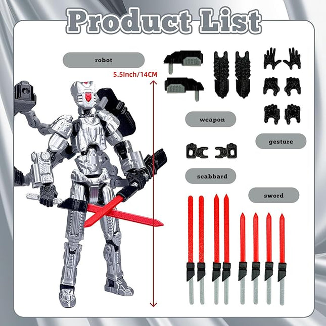 Assembly Completed T13 Action Figure，T13 mision 13 figuras originales 3D Printed Toys Nova 13Action Figures Desktop Decorations for Game Lovers Toy (Silvery, 5.5 Inch)