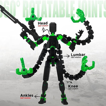 2PCS T13 Action Figure Already Assembled, 3D Printed Multi-Jointed Movable Robot 13 Action Figures Desktop Decorations for Game Lovers Toy, for Collectors Desktop Decorations (Black Green Red)