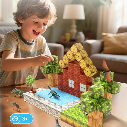 108PCS Magnetic Building Blocks with 6 Dinosaur Toys for Kids 3-5,Toddler World Magnetic Cubes ,STEM Toys for 4-8 5-7 Year Old Boys Girls,Sensory Creative Activities Holiday Birthday Party Favor Gift