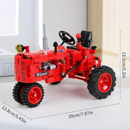 Classic 1/12 Red Tractor Building Blocks Set,Farm Tractor Building Kit Toy for Kids Ages 6+,STEM Educational Construction Kit for Kids 302 PCS with Shifting & Steering & Flip Hood Structure