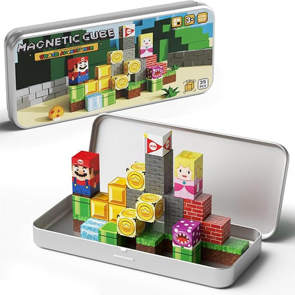 Magnetic Building Blocks Travel Toys for Kids Ages 4-8, Toddler Magnetic Cubes STEM Learning Set with Iron Storage Box – Portable Construction Toys for Boys Girls 3-5