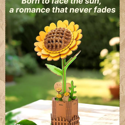 3D Sunflower Wooden Puzzles for Adults,DIY Wooden Flower Craft,DIY Wooden Flowers Model Kit Building Set Craft for Adults to Build.(3.9 * 3.6 * 9.1in 86PCS)