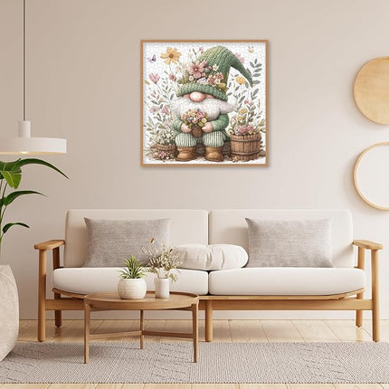 Cute Gnome Puzzles for Adults 1000 Pieces.Colorful Flower and Plant Jigsaw Puzzles. Funny Challenging Spring Garden Puzzles