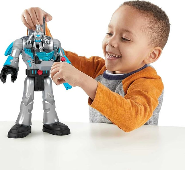 Fisher-Price Imaginext DC Super Friends Batman Toy Insider & Exo Suit 12-Inch Robot with Lights Sounds & Figure for Ages 3+ Years, Defender Grey