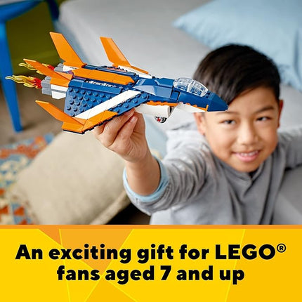 LEGO Creator 3 in 1 Supersonic Jet Plane Toy Set, Transforms from Plane to Helicopter to Speed Boat Toy, Buildable Vehicle Models for Kids, Boys and Girls 7 Plus Years Old, 31126