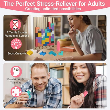 Wooden Stacking Puzzle Toy 3D Wooden Russian Puzzle for Kids, Montessori Wood Stacking Blocks Colored Family Brain Teaser Activity, Giant Block Board Toys for Toddlers 3-6 Years