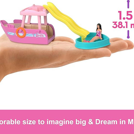 Barbie Mini BarbieLand Playsets with Toy Vehicle & 1.5-inch Doll, Dream Boat with Color-Change Surprise