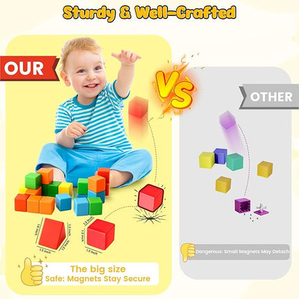 LovesTown 28 PCS Magnetic Blocks for Kids, Magnegtic Building Cubes for Toddler Preschool LearningToys Montessori Educational STEM Toys for Boys Girls