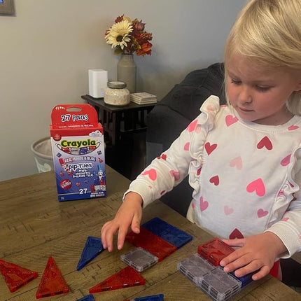 CreateOn Crayola Red, White & Blue Glitter PIP Magnetic Tiles, Magnetic Kids’ Building Toys, Classroom Sensory Blocks, STEM Learning Travel Toys for Boys and Girls, 27-Piece Set