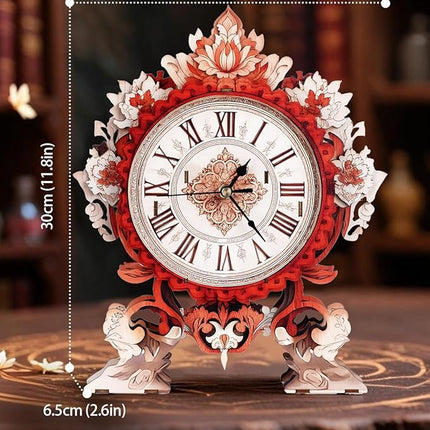 3D Wooden Puzzles for Adults, 3D Puzzles Flame Flower Clock Kit (with Pendulum), Wooden Puzzle for Adults Teens Home Wall Decor Clock Christmas Day Puzzle Gifts for Adults