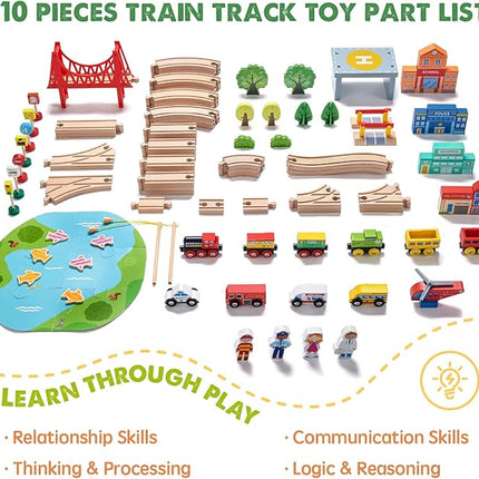 Tiny Land 110PCS Wooden Train Set – Toy Train with Tracks for Kids Ages 3-7, Compatible with Major Brands, Ideal Railway Playset for Boys and Girls, Great Birthday