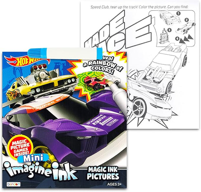 Hot Wheels Imagine Ink Coloring Book Set for Kids - 12 Pack No-Mess Magic Inks Race Car Coloring Books with Rex-Man Stickers and Door Hanger (Hot Wheels Party Supplies Party Favors Bundle)