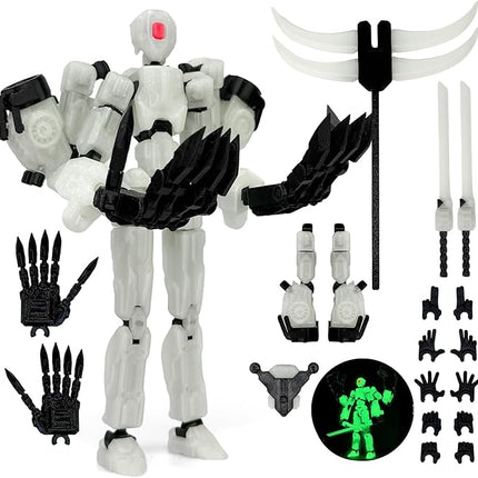 T13 Action Figure Assembly Completed, T13 Multi-Jointed Movable Robot Action Figure Set,Collectors Desktop Decorations for Game Lovers Toys (White Luminous Green, 5.5IN)