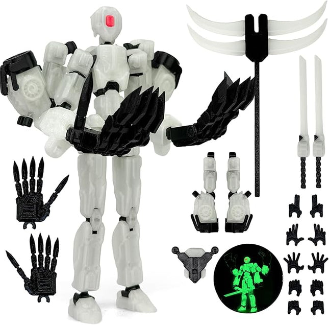 T13 Action Figure Assembly Completed, T13 Multi-Jointed Movable Robot Action Figure Set,Collectors Desktop Decorations for Game Lovers Toys (White Luminous Green, 5.5IN)