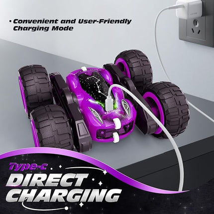 Tecnock Remote Control Car for Kids, 2.4GHz RC Cars with USB-C Easy Charging, 4WD Double Sided 360° Rotates and Flips RC Stunt Car, Toys Gift for Boys and Girls Ages 6-8, 8-12