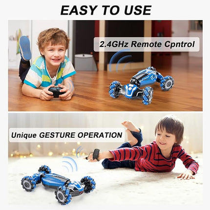 RC Stunt Car, 2.4GHz 4WD Drive Remote Controlled Gesture Sensor Toy Car, Hand Remote Control car with 360° Flipping Light and Music, Children's Toys for Boys and Girls Aged 5-13