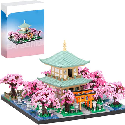 Cherry Blossom Micro Mini Building Block Sets Toy for Adults，Japanese Bonsai Tree House Architecture Gifts for Kids 14+（3809 Pieces）