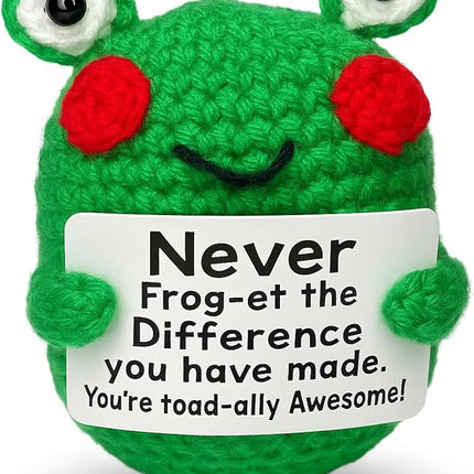 Positive Crochet Frog Inspirational Gifts, Emotional Support Crochet Frog, Handmade Positive Crochet Animals Desk Decor Coworker