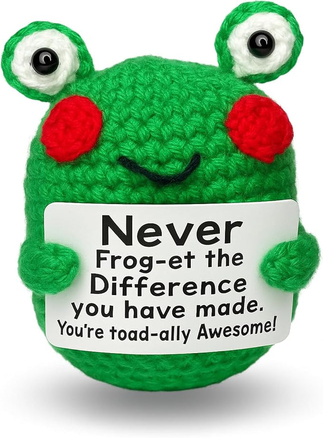 Positive Crochet Frog Inspirational Gifts, Emotional Support Crochet Frog, Handmade Positive Crochet Animals Desk Decor Coworker