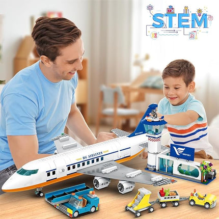 HOGOKIDS City Passenger Airplane Building Set with LED Light, 901 PCS Plane Building Blocks with Airport Terminal, Radar Tower, Luggage Trailer, Planes Model Toys Gifts for Adults Boys Girls Age 6-12+