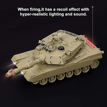 Rc Tanks,1:28 WW2 M1A2 America Army Tank Toys for Boys,9 Channels Remote Control Cars with Sound and Light, RC Military Truck Vehicle for Kids Boys Girls (Khaki)