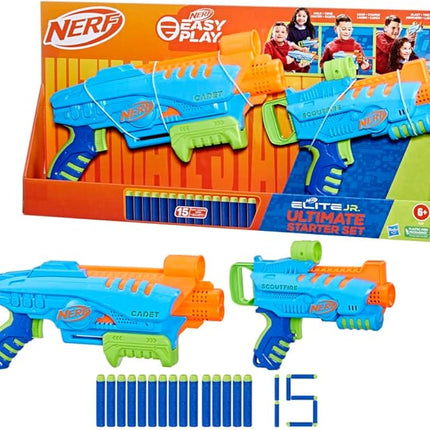 Nerf Elite Jr Ultimate Starter Set, 2 Easy Play Toy Foam Blasters, 15 Nerf Elite Darts, 2 Targets, Kids Outdoor Games (F6369)