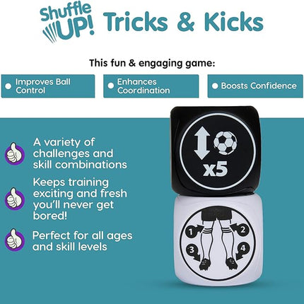 Shuffle Up Tricks & Kicks Soccer Dice Game - Soccer Challenging Skills Training Dice, Outdoor & Indoor Soccer Games for Kids, Kick Ups Training Dice, Soccer Gifts for Boys & Girls | (2 Dices)