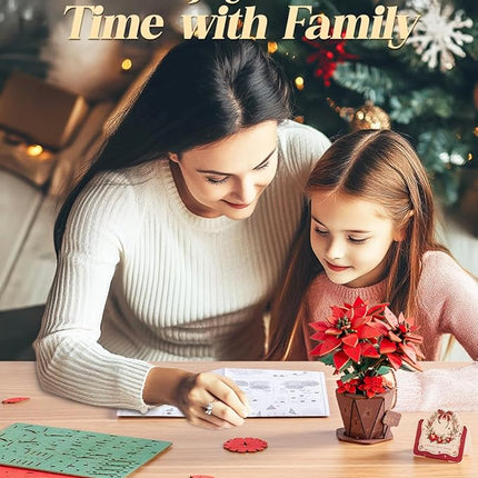 3D Flower Wooden Puzzles for Adults-Poinsettia, DIY Wooden Flowers Model Kit Building Set Crafts for Adults to Build, Botanical Collection/Ideal Creative Gift Ideas/Housewarming (153PCS)