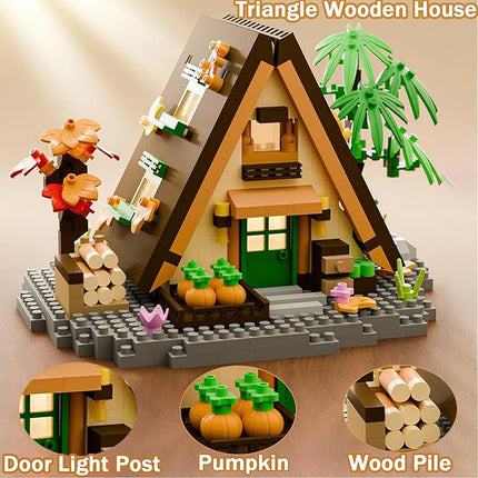 3 Mini Wooden Cabins Micro Building Blocks Toy Set, A-Frame House-Mountain Treehouse-Windfall Architecture Kit Compatible with Lego, Natural Construction Collection Gift for Adult, Teen(2000+PCS)