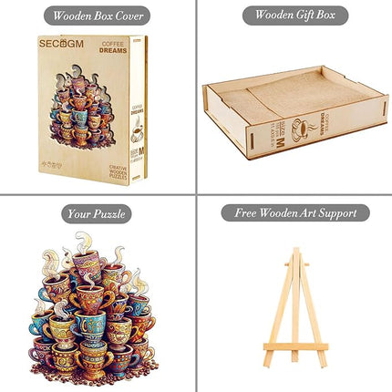 Wooden Puzzles for Adults - Coffee Dream Wood Puzzles Adult - Unique Animal Shape Wooden Jigsaw Puzzles for Adults - Birthday Gifts for Puzzle Lovers, Family (8.5 * 7.1in)