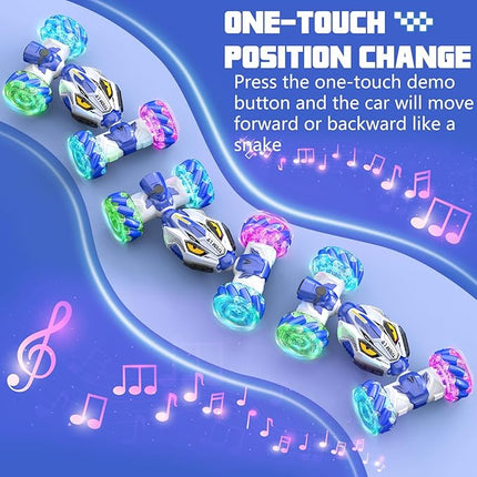 Gesture Sensing RC Stunt Cars - Toys for Boys Girls 6-12 | Best Gifts for Kids 6-12 Years Old | 4WD 360° Rotating Remote Control Transform Car | All-Terrain Off Road Vehicle with Lights Music Blue