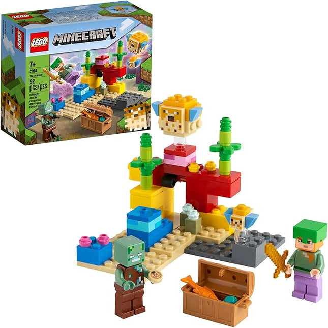 LEGO Minecraft The Coral Reef Toy Building Set 21164 Pretend Play Minecraft Toy with Alex, Puffer Fish and Zombie Figures, Ideal Gift for Kids Who Love Minecraft, Boys & Girls Age 7+ Years Old