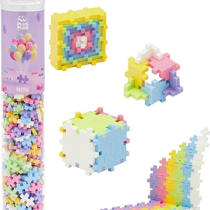 PLUS PLUS 240 Piece Interlocking Building Blocks for Kids, Open Ended Connecting Toys, STEM Bin Classroom Mini Manipulatives - Pastel Mix Play Tube