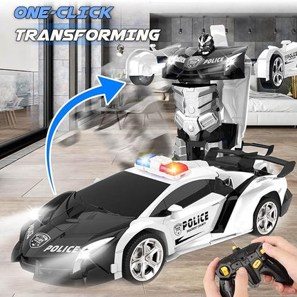 Transform Remote Control Car - Rc Cars, One-Button Transforming, 360° Rotation Drifting, 2.4ghz 1:18 Scale, Gift Kids Aged 4-6 Year Old Boys/Girls, Police Car Black