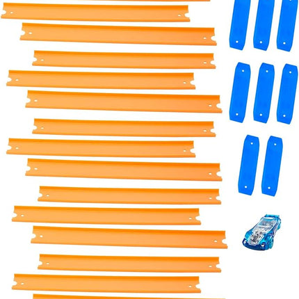 Hot Wheels Toy Car Straight Track Set with 37 Component Building Parts & 1:64 Scale Vehicle