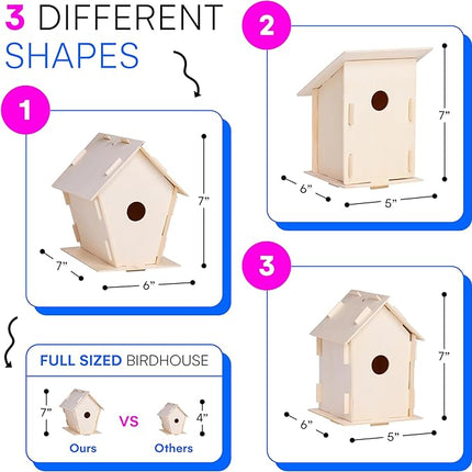 Neliblu 2 Pack Birdhouse Kits for Kids - 6.1" x 5.9" x 3.0" - DIY Craft and Garden Decoration, Pre-cut, Easy to Assemble for Birdwatchers - Includes Paints, Brushes, Birdhouse Kits for Adults to Build