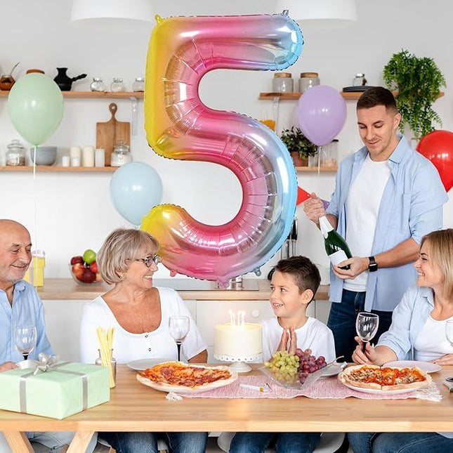 Smlpuame 40 Inch Number Balloons 0-9 Rainbow Gradient Large 5 Balloons, Digital Balloons for Party Celebration Decorations, Helium Foil Number Balloons for Wedding Anniversary