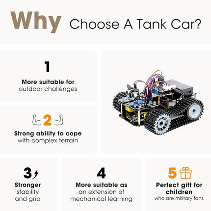 ACEBOTT Robot Kit, Robotics for Kids Ages 8-12, STEM Toys for Boys with Remote & App Control, Arduino & Scratch Compatible, Science Kits for Kids Age 8-12, Gift for Boys & Girls (Smart Robot Tank Car)