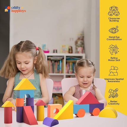 Set of 34 Large Foam Blocks for Toddlers - Stacking Soft Blocks for Kids with Shapes & Colors Learning - Construction Building Preschool Toys - Soft Toy for Daycare Toddlers 3-5 & Above