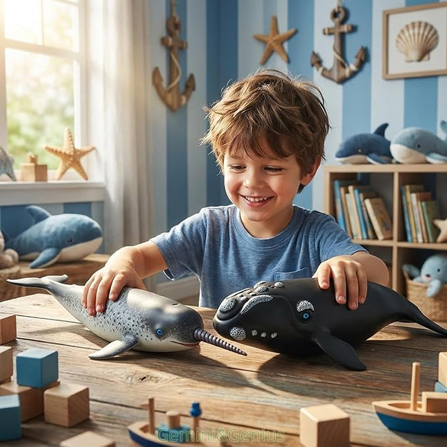 Gemini&Genius Right Whale Action Figure, Shark Animal Ocean Blackfish, Soft Rubber Ocean Whale Shark, Great for Kids Bath Swimming Beach and Cake Toppers Toys