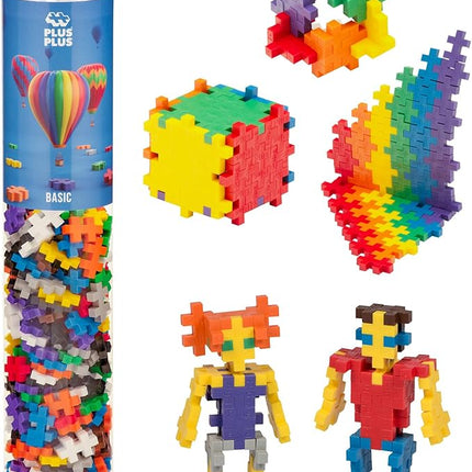 PLUS PLUS 240 Piece Interlocking Building Blocks for Kids, Open Ended Connecting Toys, STEM Bin Classroom Mini Manipulatives - Basic Mix Play Tube