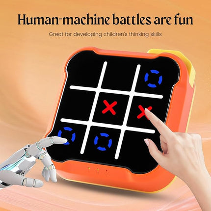 Tic Tac Toe Game, 4 in 1 Handheld Educational Game Machine, Electronic Tic Tac Toe Game for Education and Memory Growth, Home, Toy Board Game for Kids and Adults (Orange)
