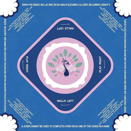 Mahjong Mat-Non-Slip Noise Reduction Gaming Mat,with Playing Instructions for Learnin,for Mahjong、Poker-Board Games、Card Games、Dominoes (31.5In*31.5In) (Blue)