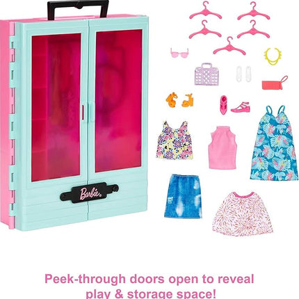 Barbie Closet Playset with 3 Outfits, Styling Accessories & Hangers, Mix & Match Clothes for 50+ Looks