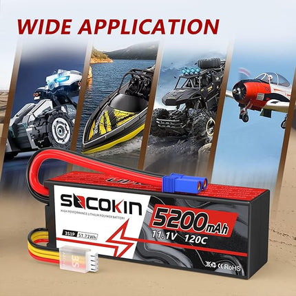 3S 5200mAh Lipo Battery 11.1V EC5 Connector Lipo Battery for RC Car Losi RC Truck RC Boat RC Model 120C Hard Case