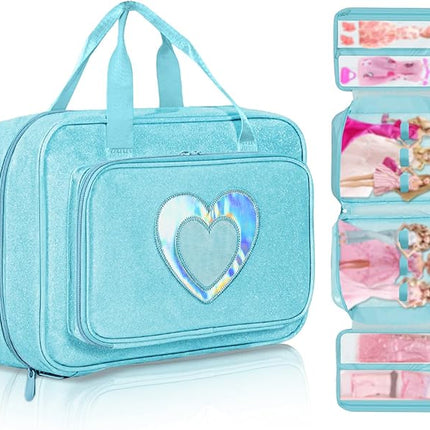 Carrying Case Compatible with Barbie Dolls 12-Inch, Storage Organizer with Handle Holds up to 6 Dolls,Multiple Pockets for Accessories,Toy Storage Box, Blue,Bag Only