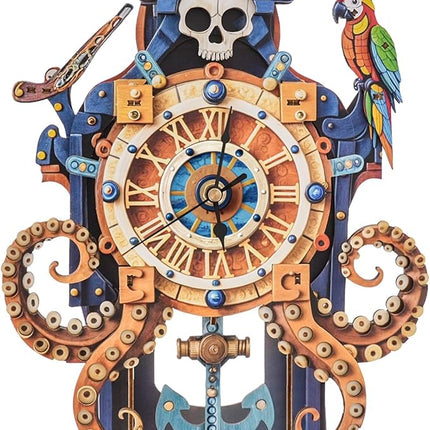 3D Wooden Puzzles for Adults - Octopus Sea Monster Clock, Wooden 3D Mechanical Wood Model Kit, DIY Model Kits for Home Decor, Good Gifts Idea for Family and Friends