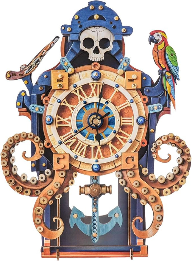 3D Wooden Puzzles for Adults - Octopus Sea Monster Clock, Wooden 3D Mechanical Wood Model Kit, DIY Model Kits for Home Decor, Good Gifts Idea for Family and Friends