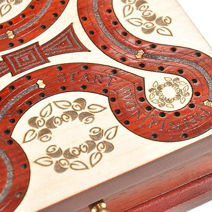 PALM ROYAL HANDICRAFTS 2 Track Wooden Cribbage Board - Two Player Cribbage (60 House) - Alphabet X Track Cribbage Board-2 Decks of Cards and pegs Available (5.5 x 5.5 Inches Small).
